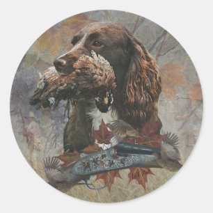 Pegatina Redonda El Sprocker Spaniel, el arte del perro de las arma