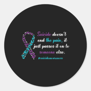 Pegatina Redonda El suicidio no pone fin al dolor - Prevención del 