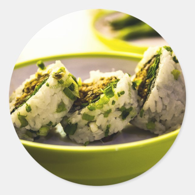 Pegatina Redonda El sushi come comida japonesa asiática deliciosa a (Anverso)