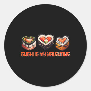Pegatina Redonda El Sushi Es Mi Corazón Retro De San Valentín Con F