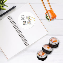 Pegatina Redonda El Sushi Me Hace Feliz Dibujo de Rollos de Sushi