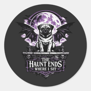 Pegatina Redonda El susto termina donde me siento Pug Halloween Gót