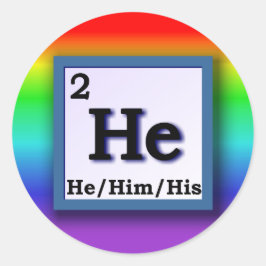 Pegatina Redonda Él - Tabla periódica de género pronuncia sobre el 