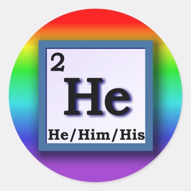Pegatina Redonda Él - Tabla periódica de género pronuncia sobre el  (Anverso)