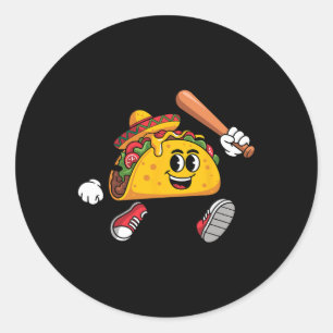 Pegatina Redonda El taco divertido que juega vende comida mexicana 