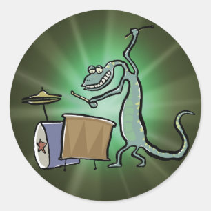 Pegatina Redonda El tambor tocando lagarto