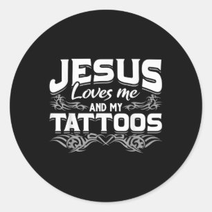 Pegatina Redonda El Tatoista Cristiano Tatatado Jesús Me Ama Y A Mi