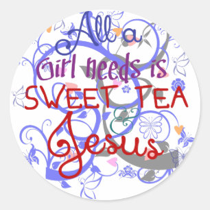Pegatina Redonda El té dulce y Jesús