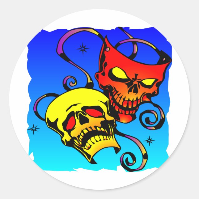 Pegatina Redonda El teatro Skull enmascara la comedia y la tragedia (Anverso)