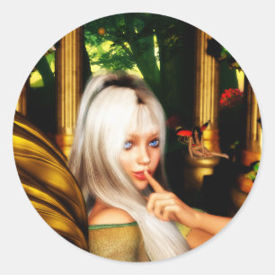 Pegatina Redonda El templo de hadas secreto en las maderas