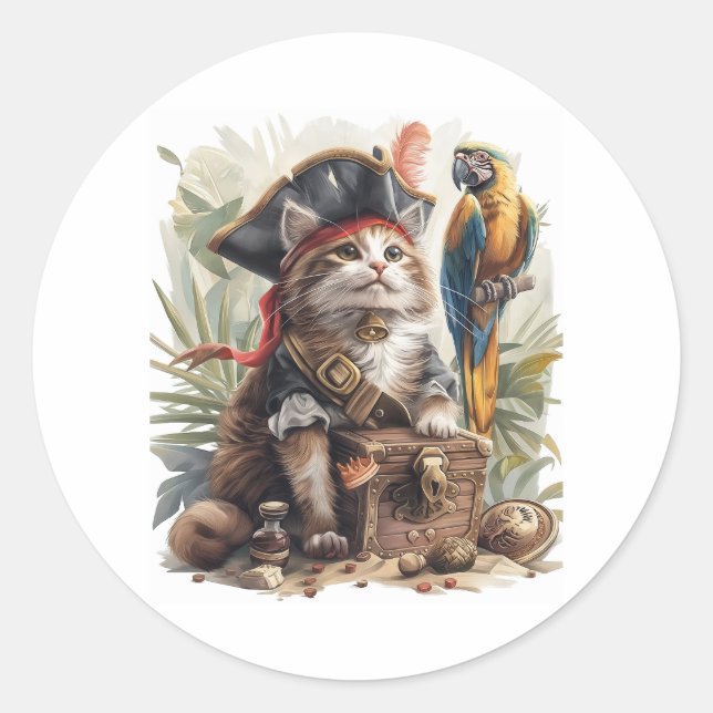 Pegatina Redonda El tesoro pirata de un gato (Anverso)