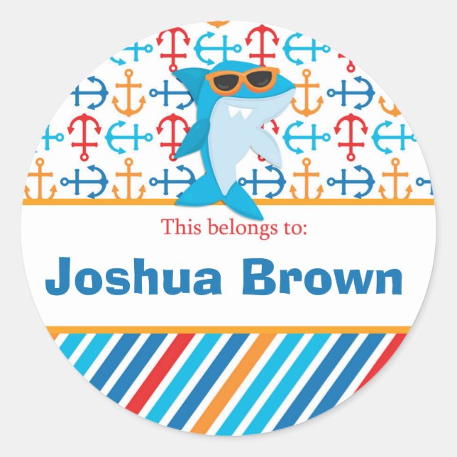 Pegatina Redonda El tiburón vuelve a la escuela Pegatinas de la ron (Anverso)