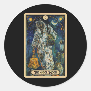 Pegatina Redonda El tonto Werewolf (el tonto) tarot de Halloween