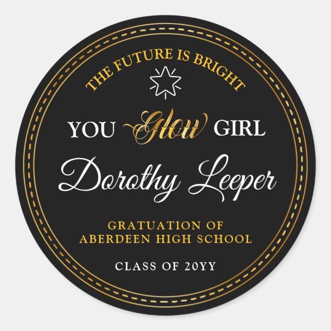 Pegatina Redonda El toque dorado alegra tu futuro. (Anverso)