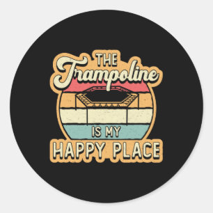 Pegatina Redonda El Trampoline Es Mi Happy Place Jump Trampolining