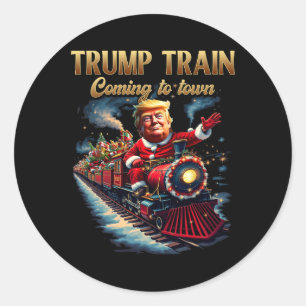 Pegatina Redonda El tren de Trump llega a los graciosos Navidades d