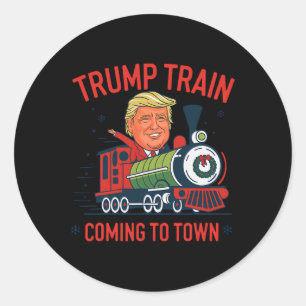 Pegatina Redonda El tren de Trump llega a los graciosos Navidades d