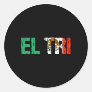 Pegatina Redonda El Tri México Fan de Fútbol Camiseta Distressed Fl