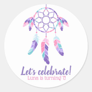 Pegatina Redonda El trullo púrpura rosado de Dreamcatcher embroma 