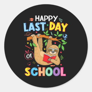 Pegatina Redonda El Último Día De La Escuela El Profesor Cute Sloth