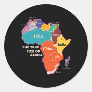 Pegatina Redonda El Verdadero Tamaño De África