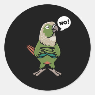 Pegatina Redonda El verde Cheek Conure El Paracaídas Con El Queso V