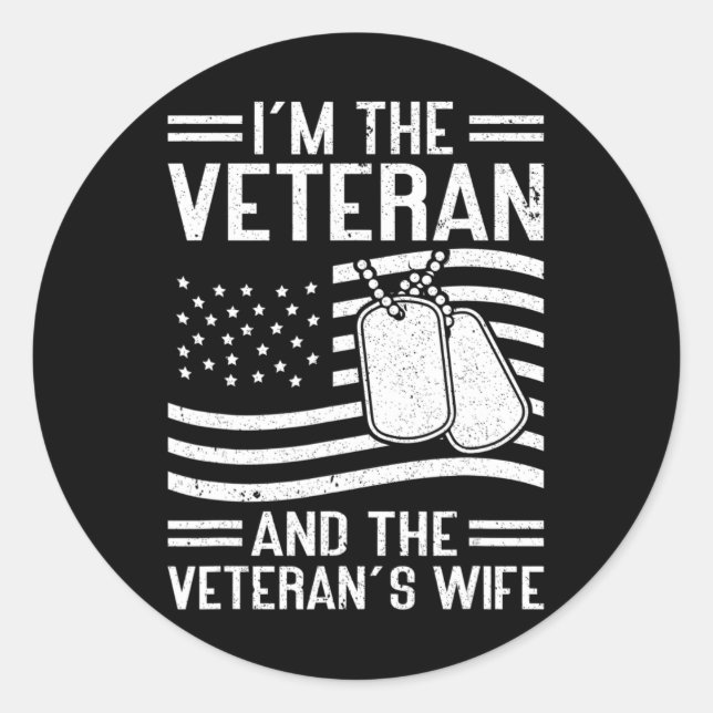 Pegatina Redonda El veterano y la esposa del veterano se enorgullec (Anverso)