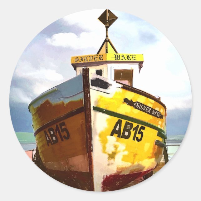 PEGATINA REDONDA EL VIEJO BARCO DE PESCA (Anverso)