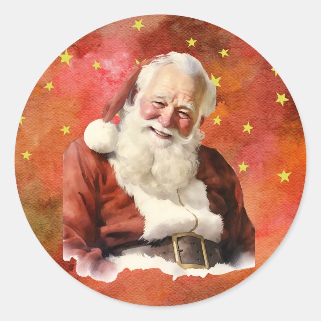 Pegatina Redonda El viejo Papá Noel de moda - fondo estelar (Anverso)