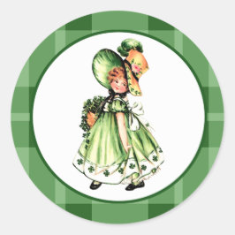 Pegatina Redonda El Viejo Pequeño Chica Irlandés del Día de San Pat