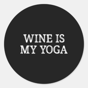 Pegatina Redonda El vino es mi yoga - Estilo vintage -