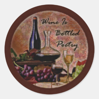 Pegatina Redonda El vino es poesía embotellada