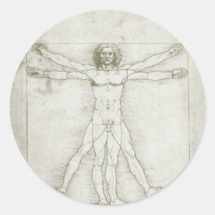 Pegatina Redonda El vitruviano de Leonardo da Vinci