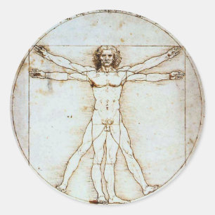 Pegatina Redonda El vitruviano de Leonardo da Vinci