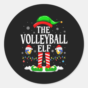 Pegatina Redonda El voleibol Elf es divertido y coincide con el vol