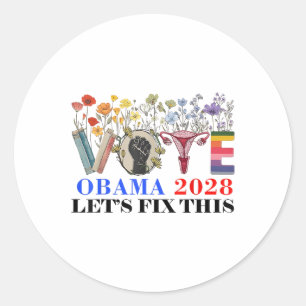 Pegatina Redonda El Voto Retro Floral Obama 2028 Arregló Esta Presi
