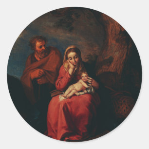 Pegatina Redonda El vuelo a Egipto por Abraham Bloemaert 