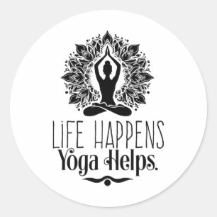 Pegatina Redonda El Yoga Ayuda a la Vida Ocurre Motivación Divertid