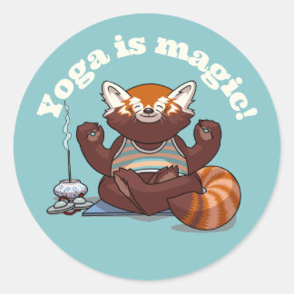 Pegatina Redonda El Yoga del Panda Rojo es Mágico! Arte de Meditaci