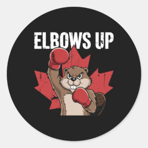 Pegatina Redonda Elbows Up Beaver Boxing Orgulloso Canadiense Fuert