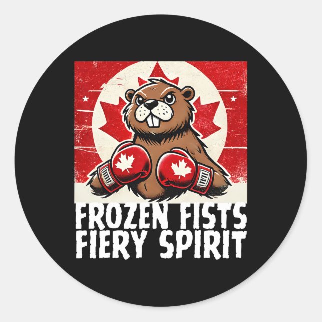 Pegatina Redonda Elbows Up Canada Canada Counter Tarifas Beaver B (Anverso)