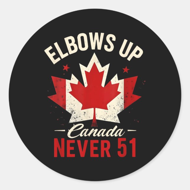Pegatina Redonda Elbows Up Canada Never 51 Canada Flag (Anverso)