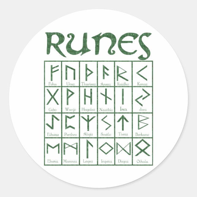 Pegatina Redonda Elder Futhark Runes (Anverso)