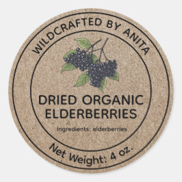Pegatina Redonda Elderberries secas de elaboración artesanal Kraft 