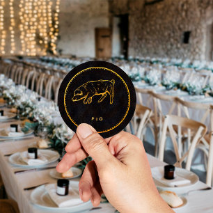 Pegatina Redonda Elección de comida para la boda del cerdo chic neg