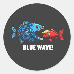 Pegatina Redonda Elección de peces Blue Wave Kamala Harris Walz