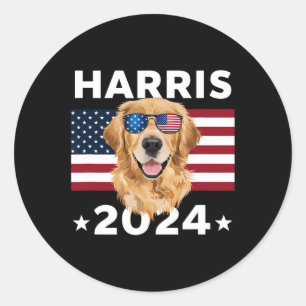 Pegatina Redonda Elección Kamala Harris 2024 Golden Retriever Dog U