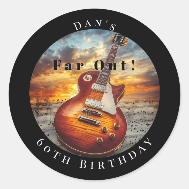 Pegatina Redonda Electric Guitar Ocean Sunset Music Notes (Anverso)