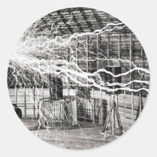 Pegatina Redonda Electricidad de Nikola Tesla