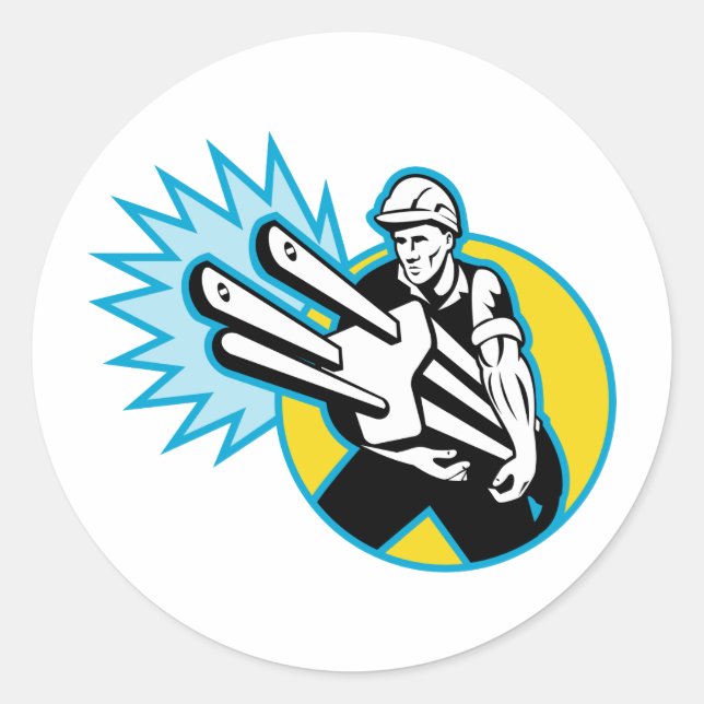 Pegatina Redonda Electricista o conductor de electricidad que lleva (Anverso)